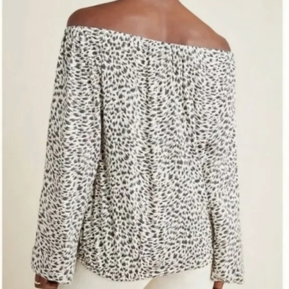 Anthropologie Women’s Animal Leopard Print Balloon Sleeve Top Blouse Cream Sz S - Picture 3 of 9
